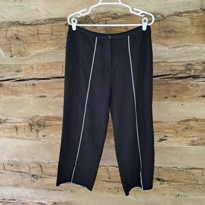 Key Lime Pie Black Wide Legged Linen & Viscose Cropped Pants Size XL